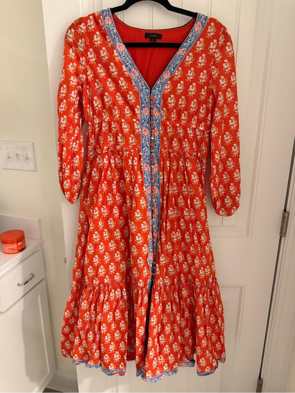 J.Crew tiered block print midi dress
